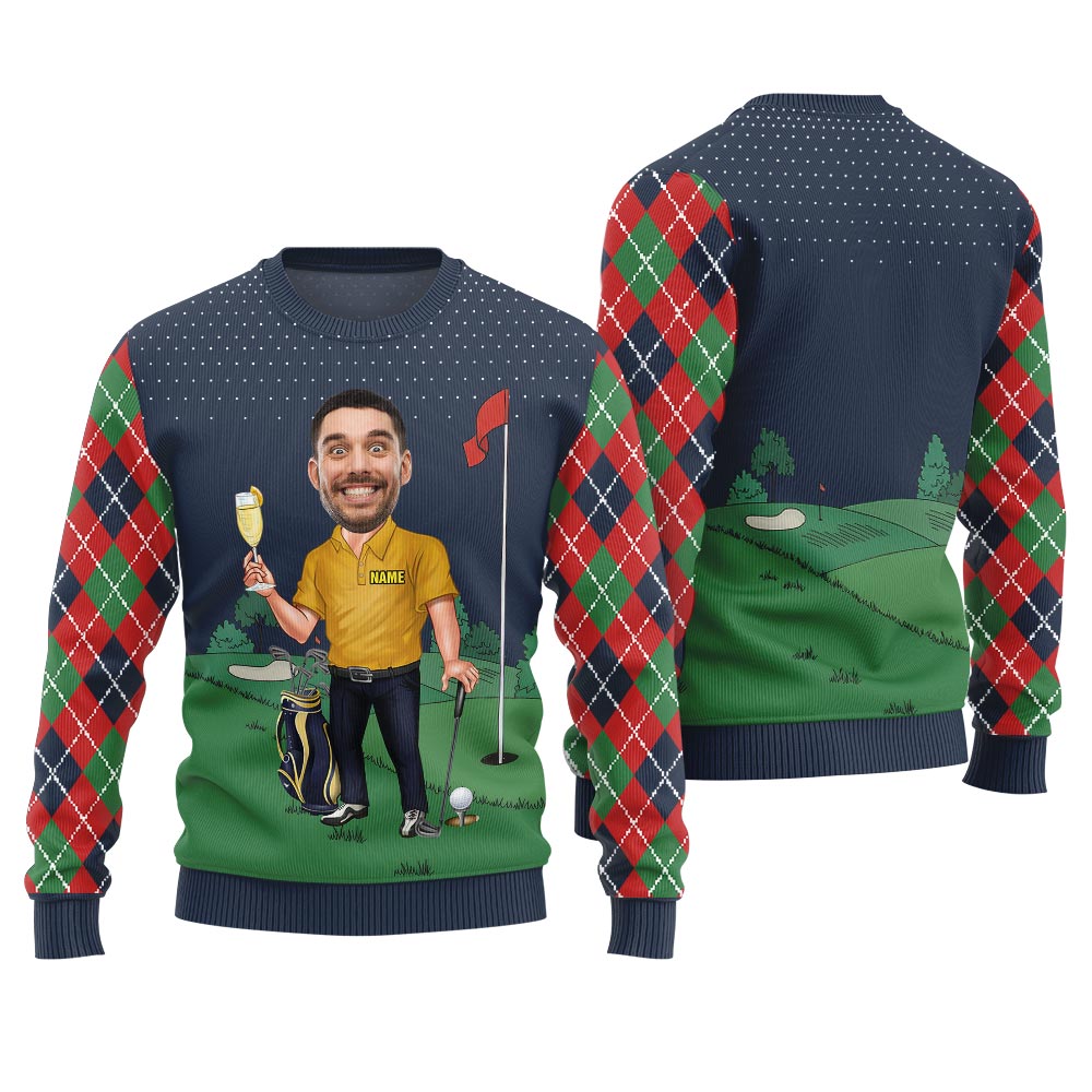 Custom Face Golf Player Funny Christmas Pullover