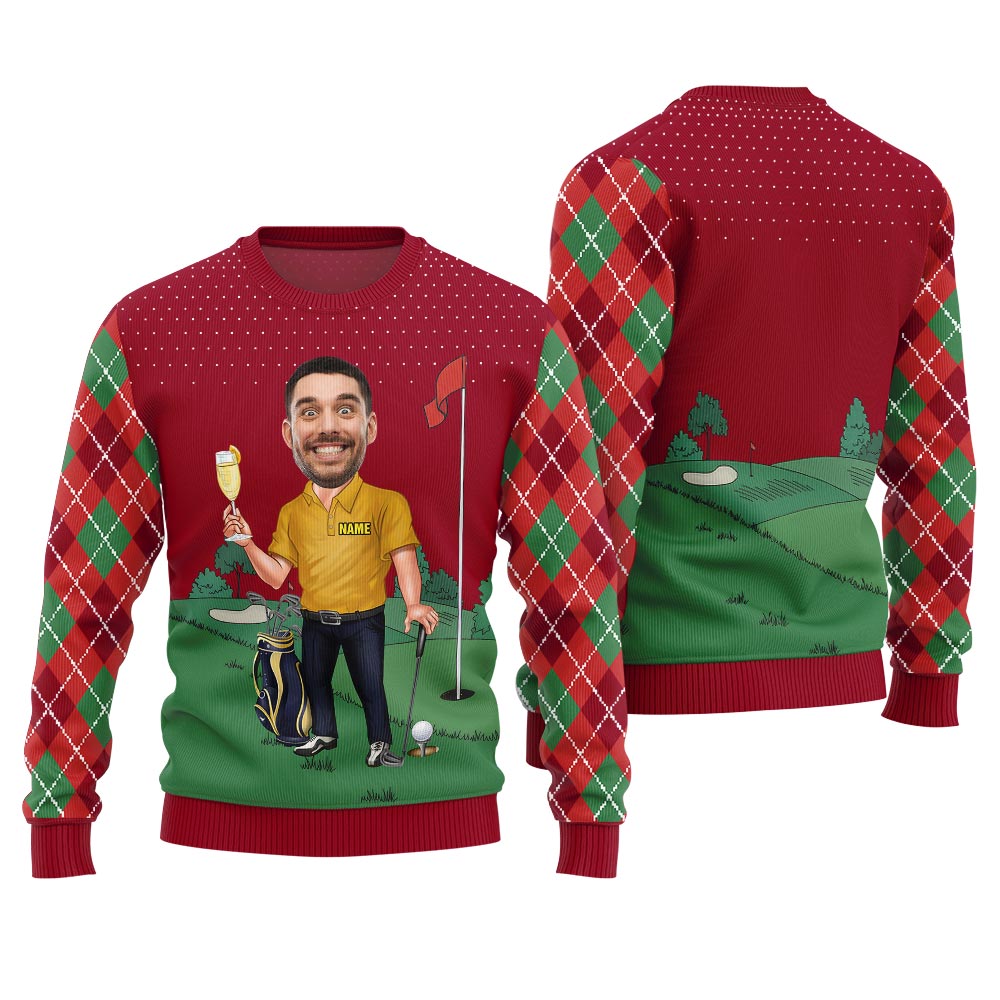 Custom Face Golf Player Funny Christmas Pullover
