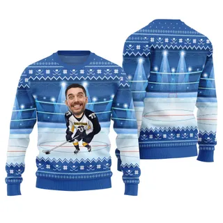 Custom Face Hockey Player Funny Ugly Christmas Sweater Men