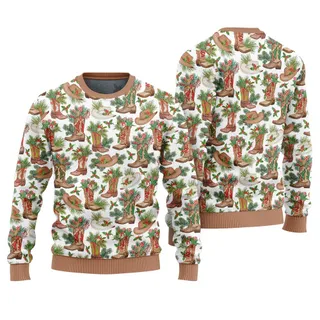 Amazing Cowboy Boots And Hat Ugly Christmas Sweater Adults