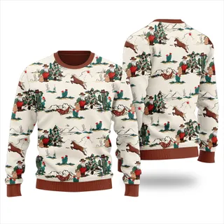 Funny Cowboy Pattern Christmas Santa Claus Ugly Christmas Sweater