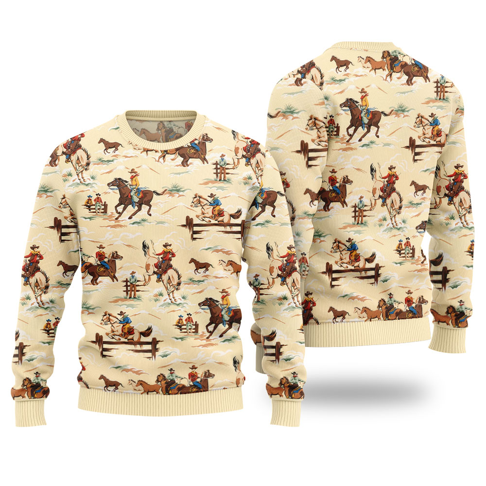 Unique Cowboy Season Christmas Pattern Ugly Sweater - variant image 1