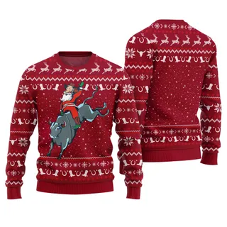 Funny Cowboy Christmas Western Holiday Sweater Santa Rides Bull