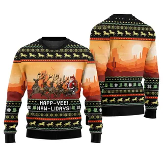 Cowboy Season Christmas Pattern Ugly Sweater Happ Yee Haw Lidays