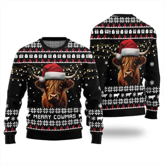 Festive Highland Cow Ugly Christmas Sweater