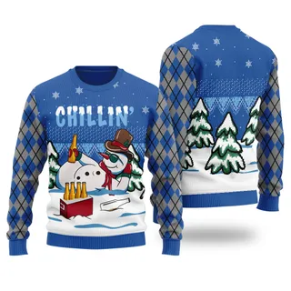 Chilling Drunk Snowman Ugly Sweater Adults
