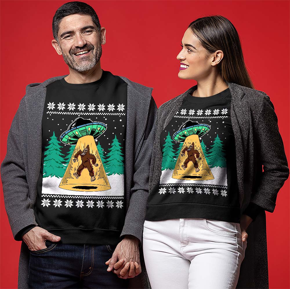 Bigfoot UFO Ugly Christmas Sweater For Unisex