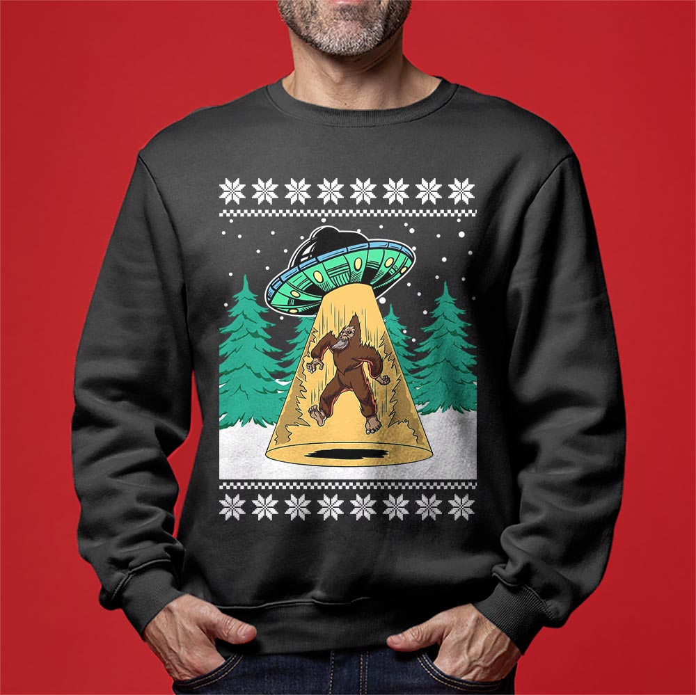 Bigfoot UFO Ugly Christmas Sweater For Unisex