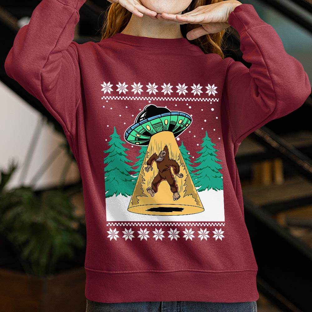 Bigfoot UFO Ugly Christmas Sweater For Unisex