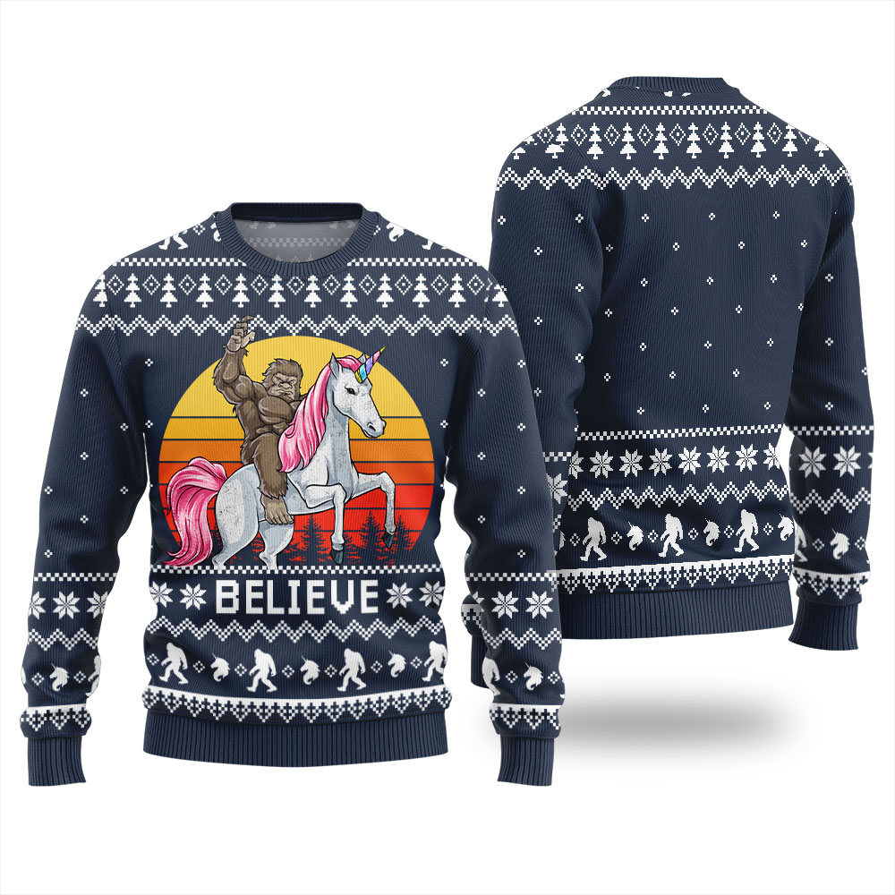 Bigfoot Believe Christmas Sweater Men