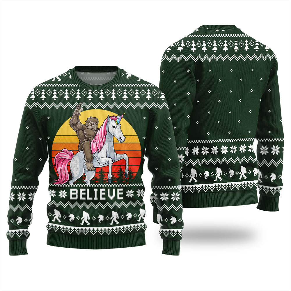 Bigfoot Believe Christmas Sweater Men