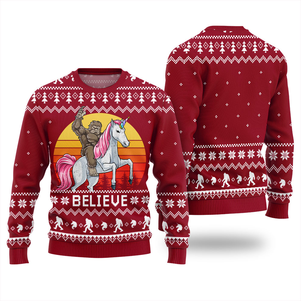 Bigfoot Believe Christmas Sweater Men