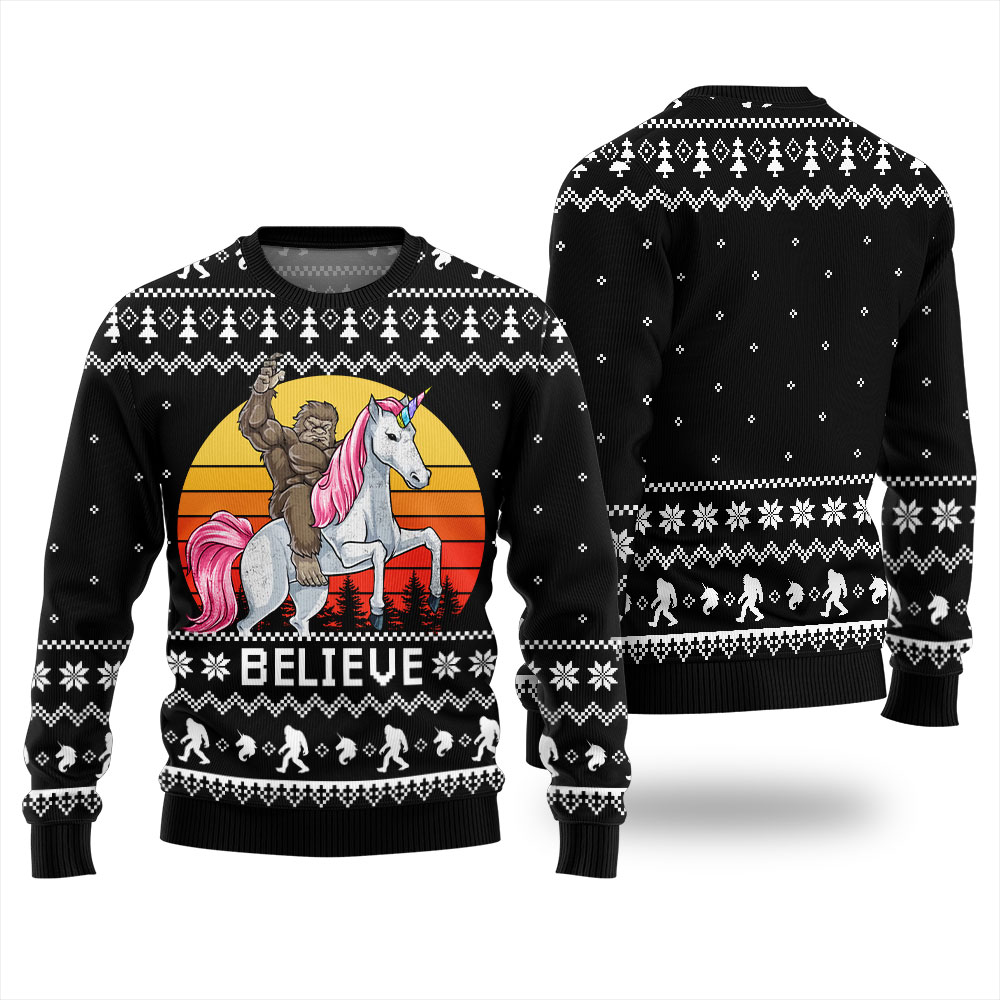 Bigfoot Believe Christmas Sweater Men