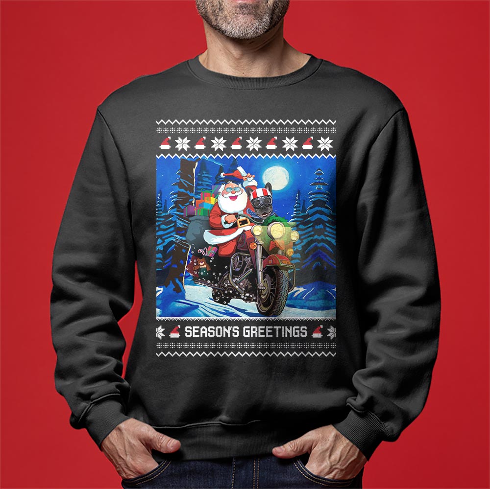 Seasons Greetings Santa Christmas Sweater Men