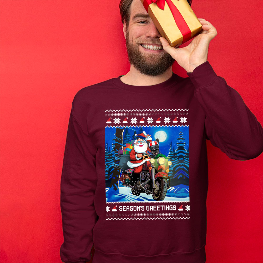 Seasons Greetings Santa Christmas Sweater Men
