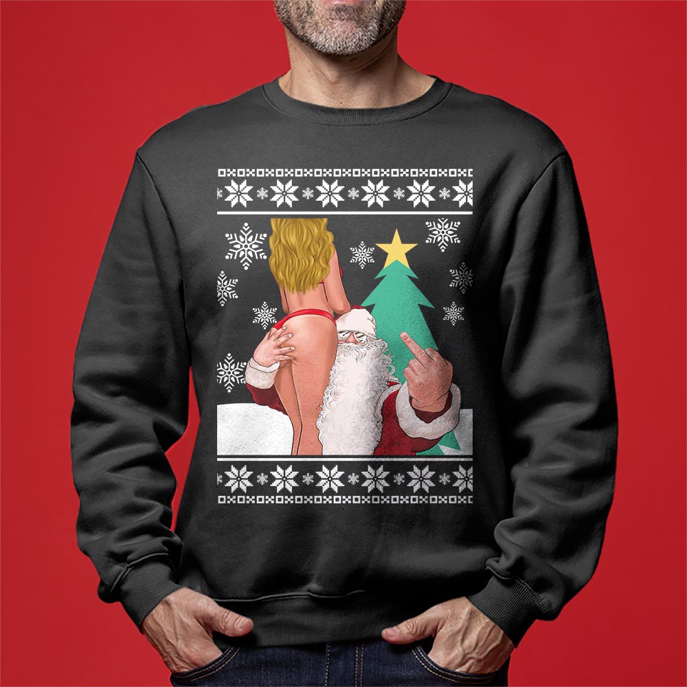 Santa With Sexy Girl Naughty Christmas Sweater Men