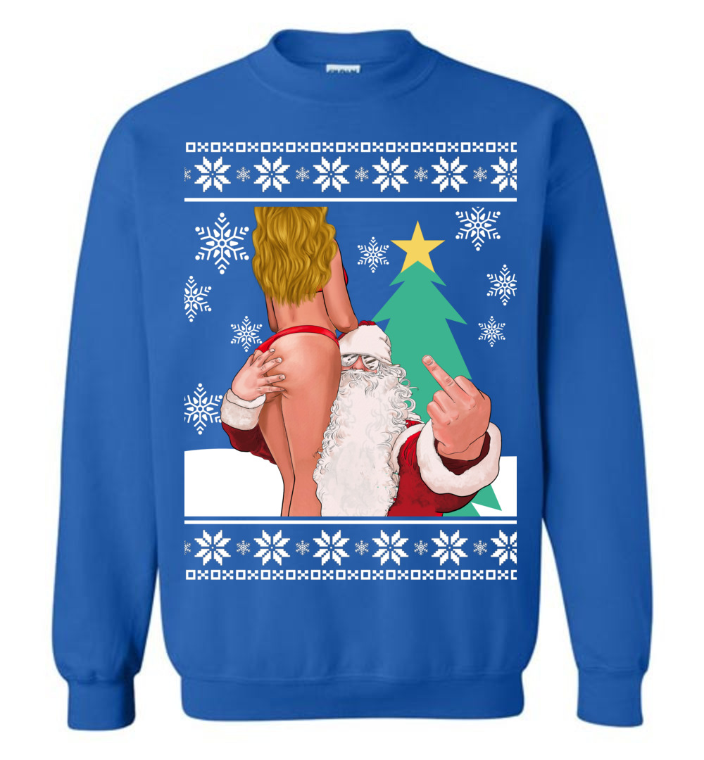 Santa With Sexy Girl Naughty Christmas Sweater Men - variant image 1