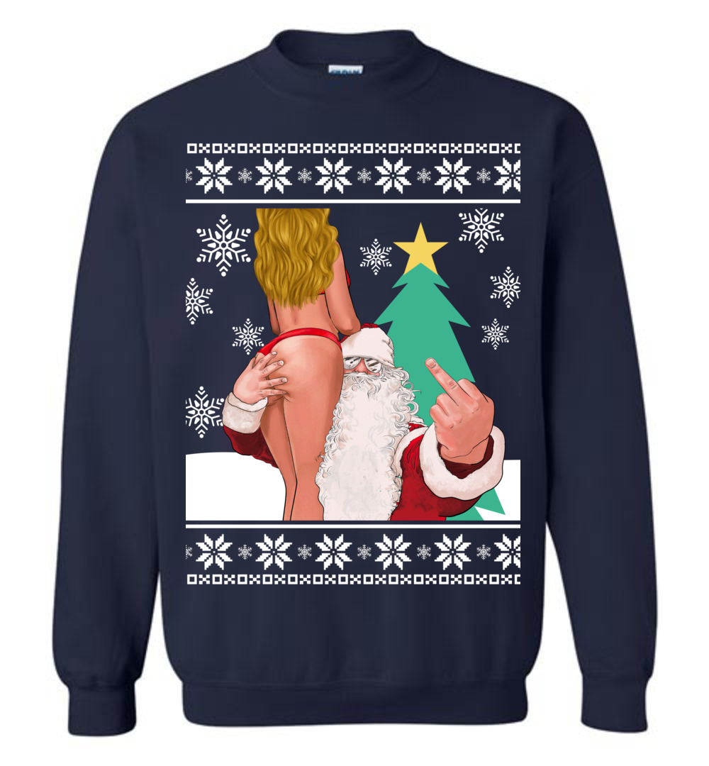 Santa With Sexy Girl Naughty Christmas Sweater Men