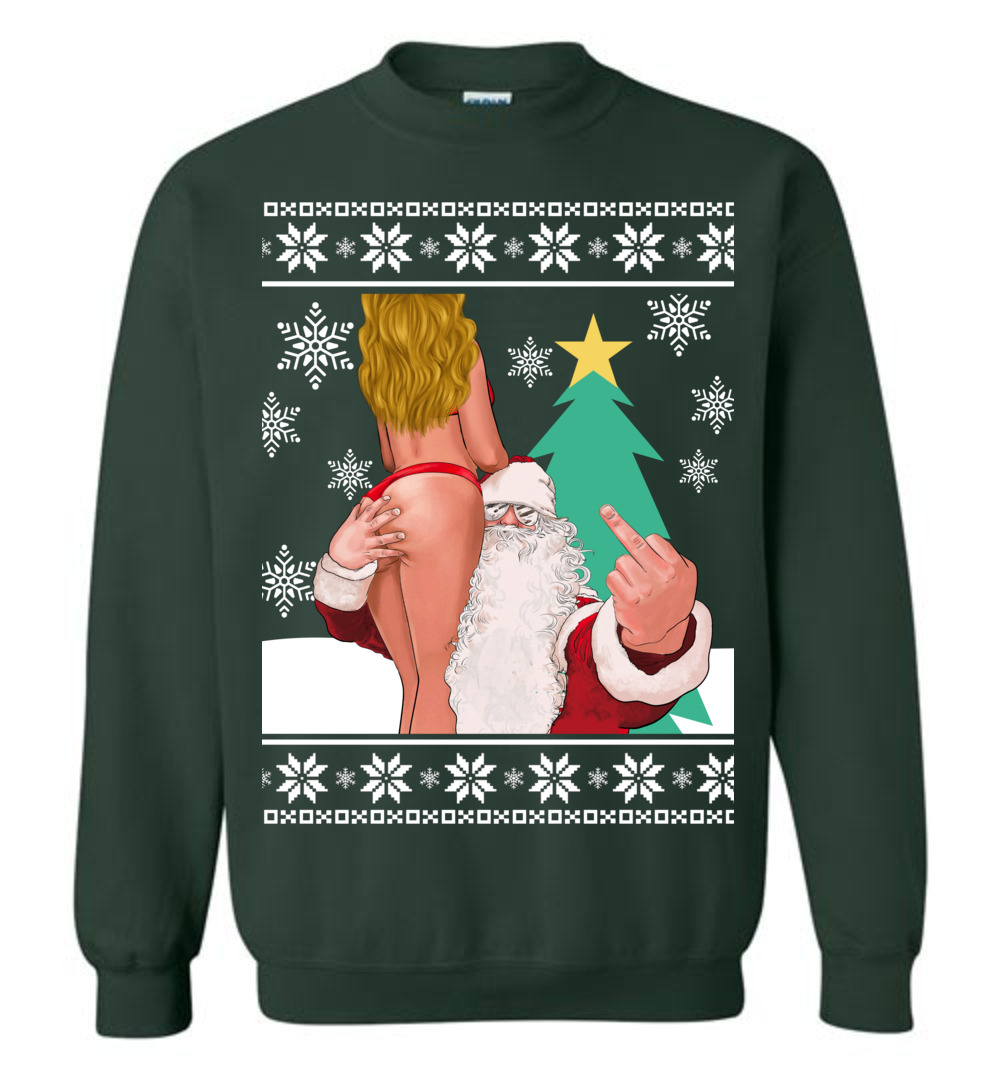 Santa With Sexy Girl Naughty Christmas Sweater Men