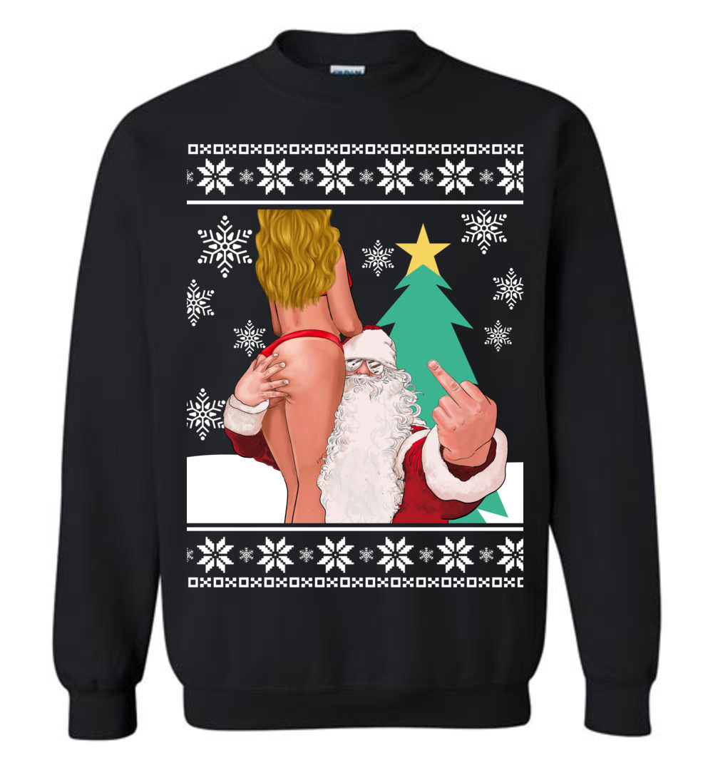 Santa With Sexy Girl Naughty Christmas Sweater Men