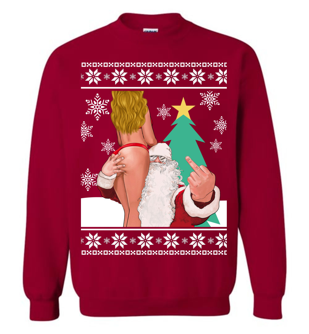 Santa With Sexy Girl Naughty Christmas Sweater Men