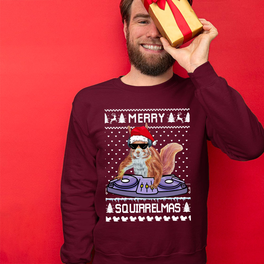 DJ Squirrel Men's Ugly Christmas Sweater