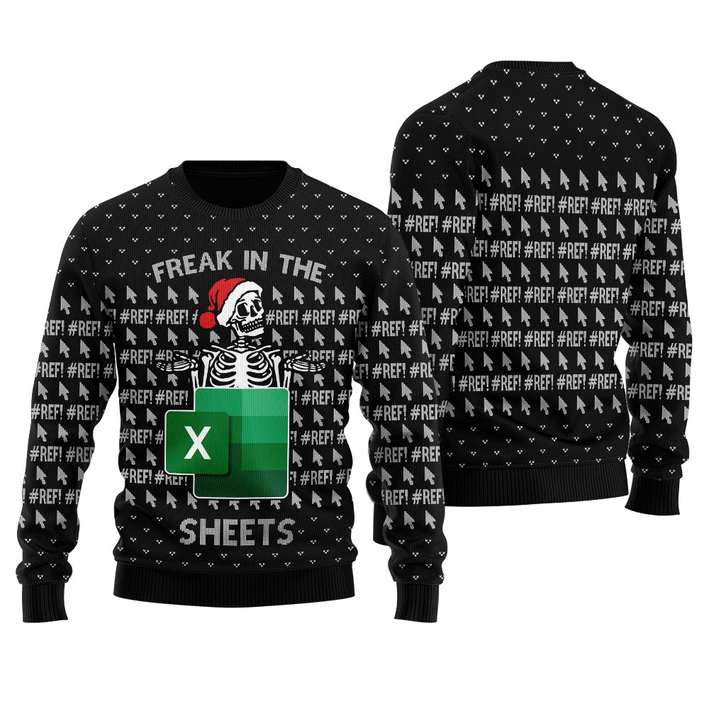 Skull Xmas Freak In The Excel Sheet Ugly Christmas Sweater