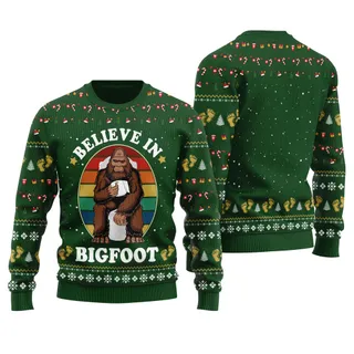 Hilarious Believe In Bigfoot Ugly Christmas Sweater