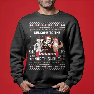 Welcome To North Swole Santa Snowman Reindeer Men's Ugly Sweater