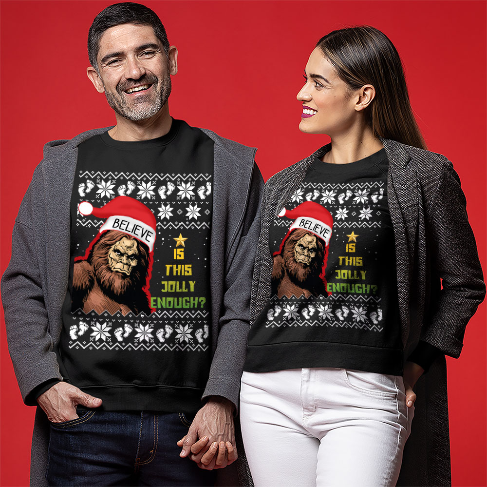 Bigfoot Is This Jolly Enough Ugly Christmas Sweatshirt