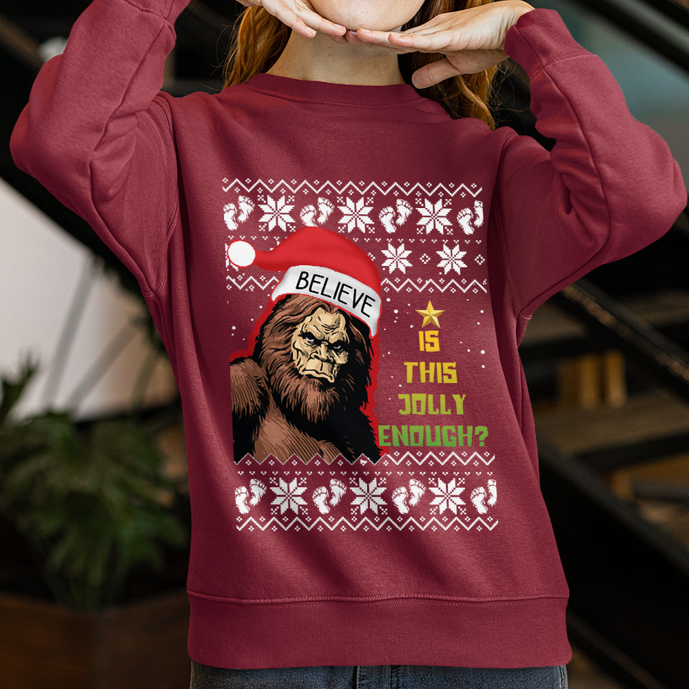 Bigfoot Is This Jolly Enough Ugly Christmas Sweatshirt