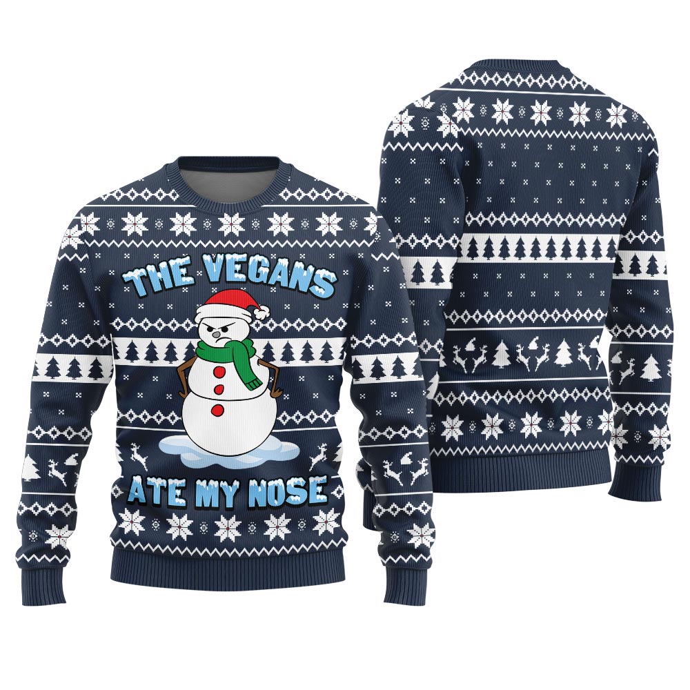 The Vegans Eat My Nose Snowman Christmas Sweater