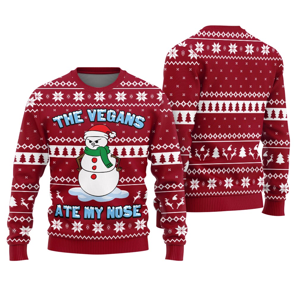 The Vegans Eat My Nose Snowman Christmas Sweater