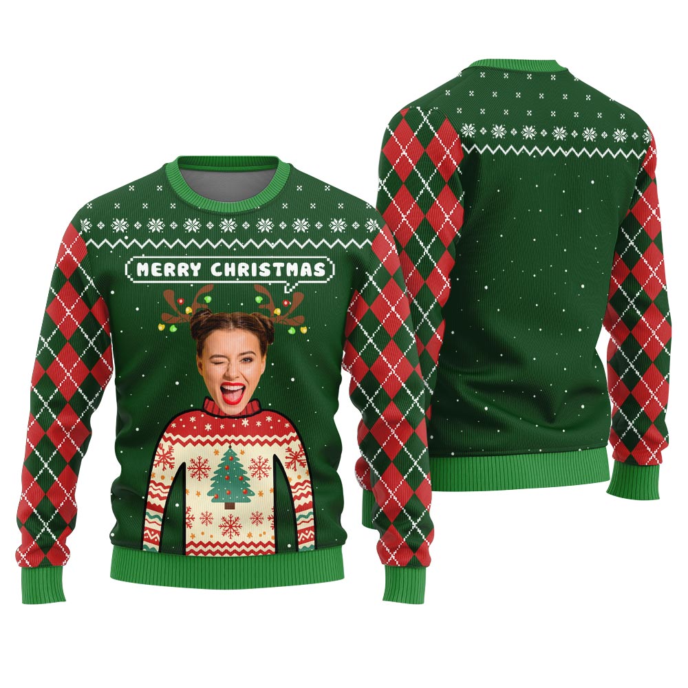 Merry Christmas Custom Ugly Sweater With Picture