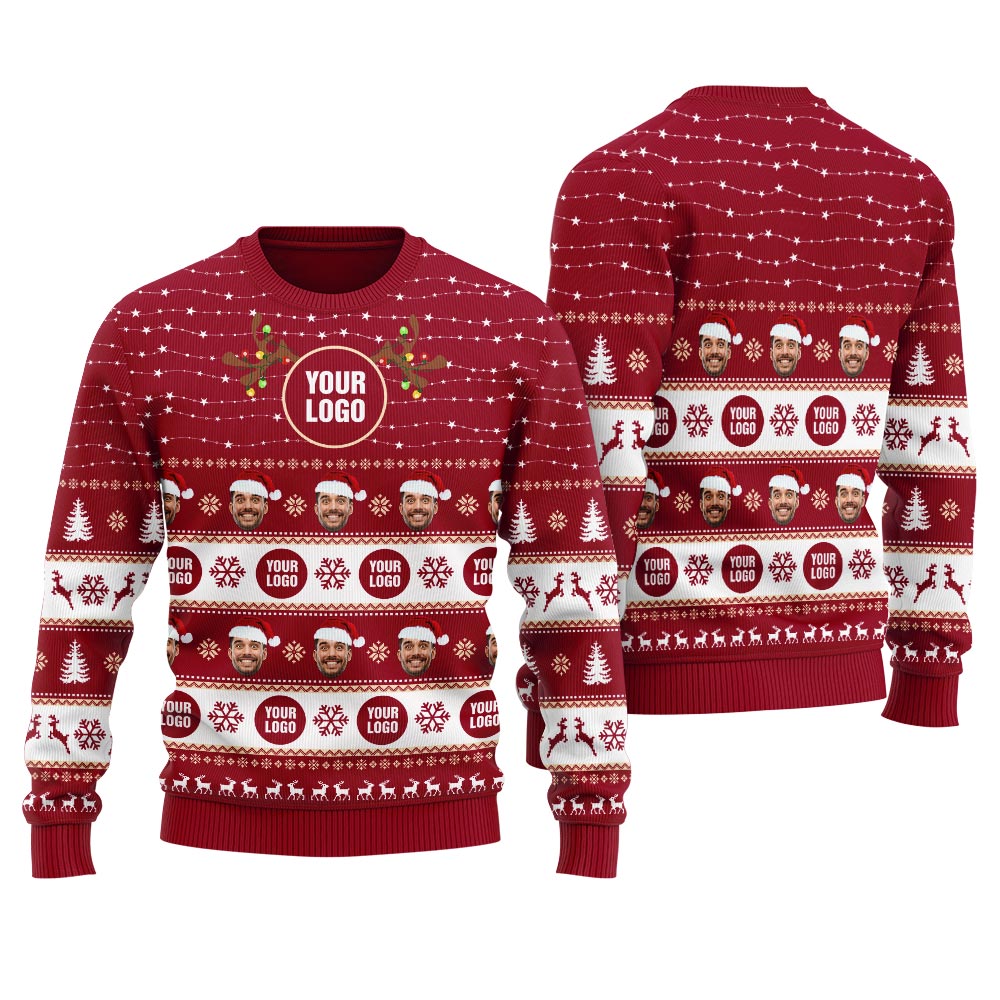 Custom Your Face And Logo Christmas Sweater Men
