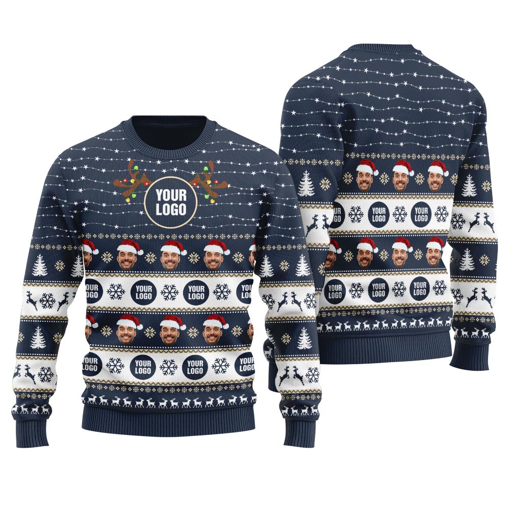 Custom Your Face And Logo Christmas Sweater Men