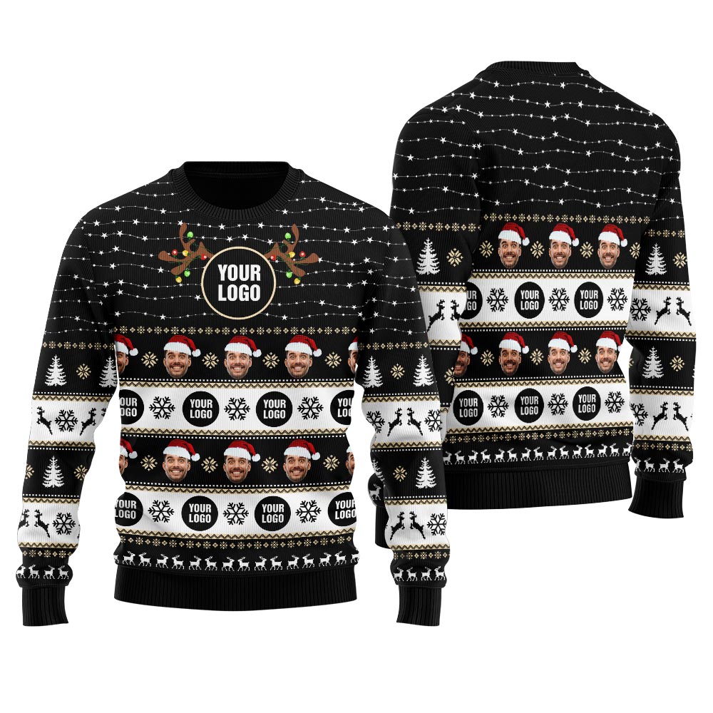 Custom Your Face And Logo Christmas Sweater Men