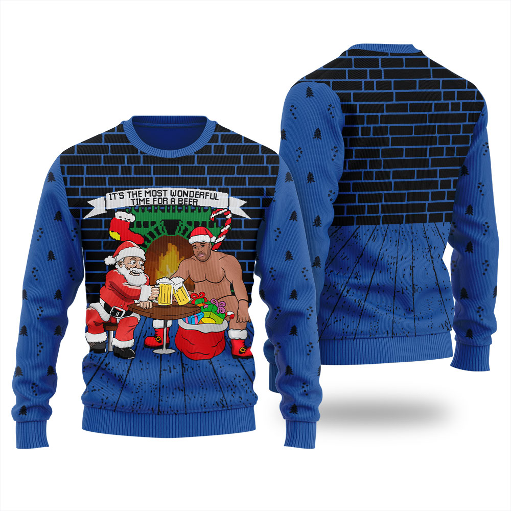 Santa Drinking With Barry Wood Men's Ugly Christmas Sweater - variant image 1