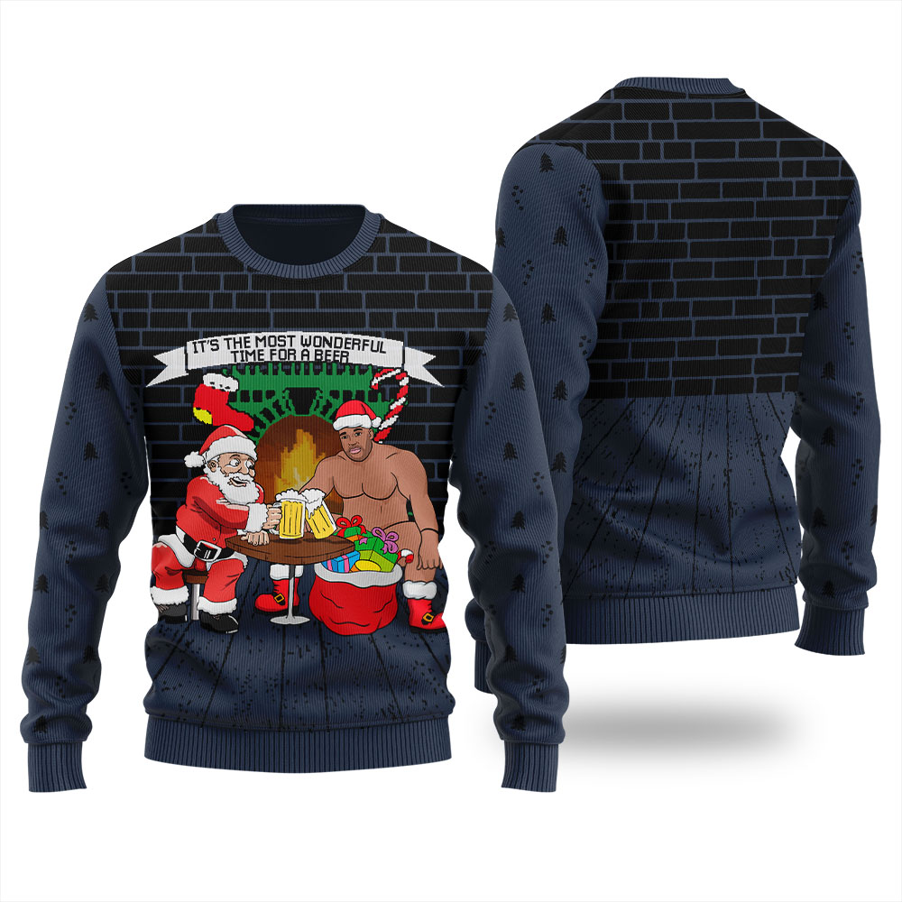 Santa Drinking With Barry Wood Men's Ugly Christmas Sweater
