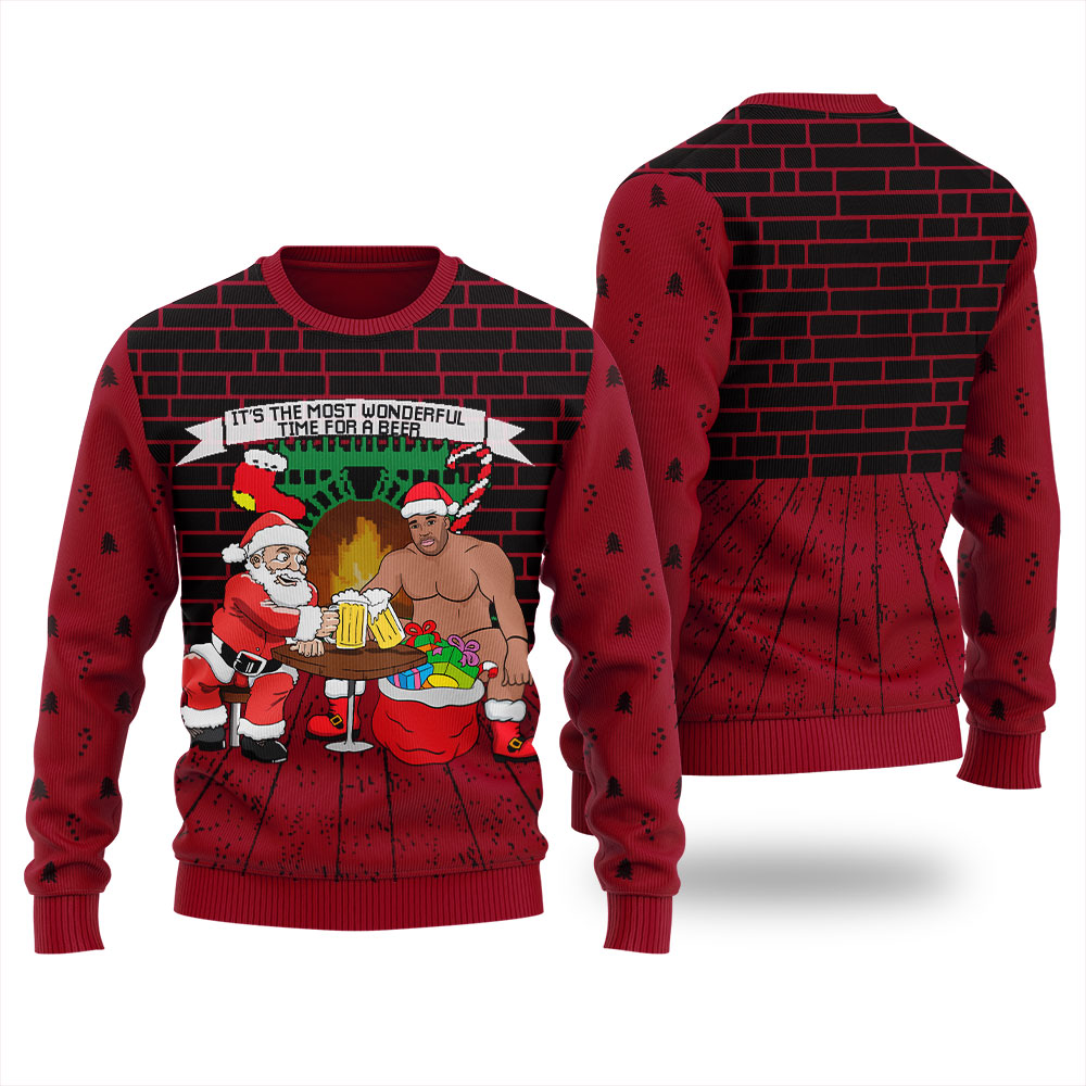Santa Drinking With Barry Wood Men's Ugly Christmas Sweater