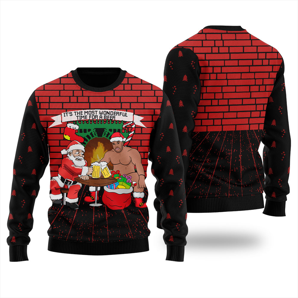 Santa Drinking With Barry Wood Men's Ugly Christmas Sweater