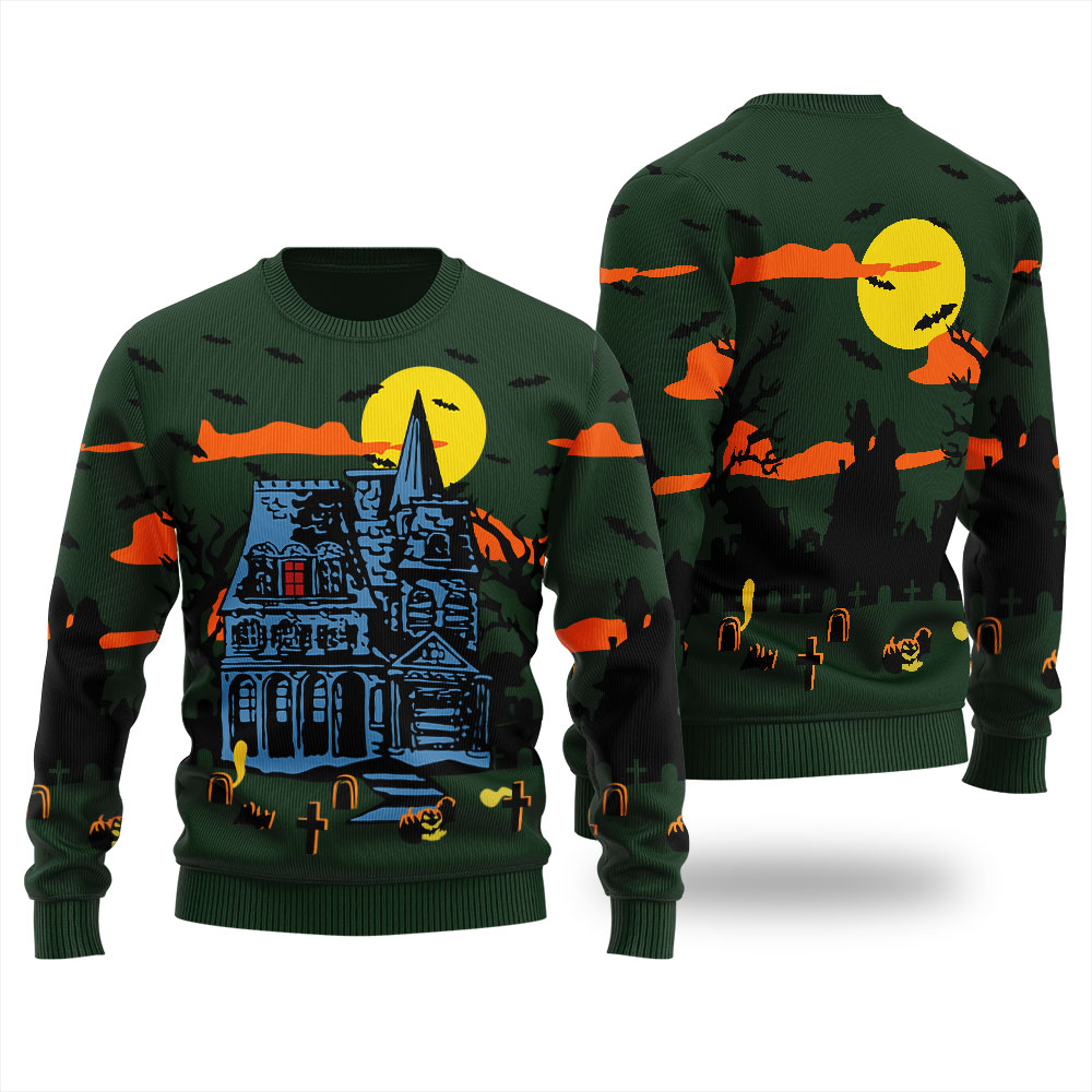 Haunted House Happy Halloween Ugly Sweater