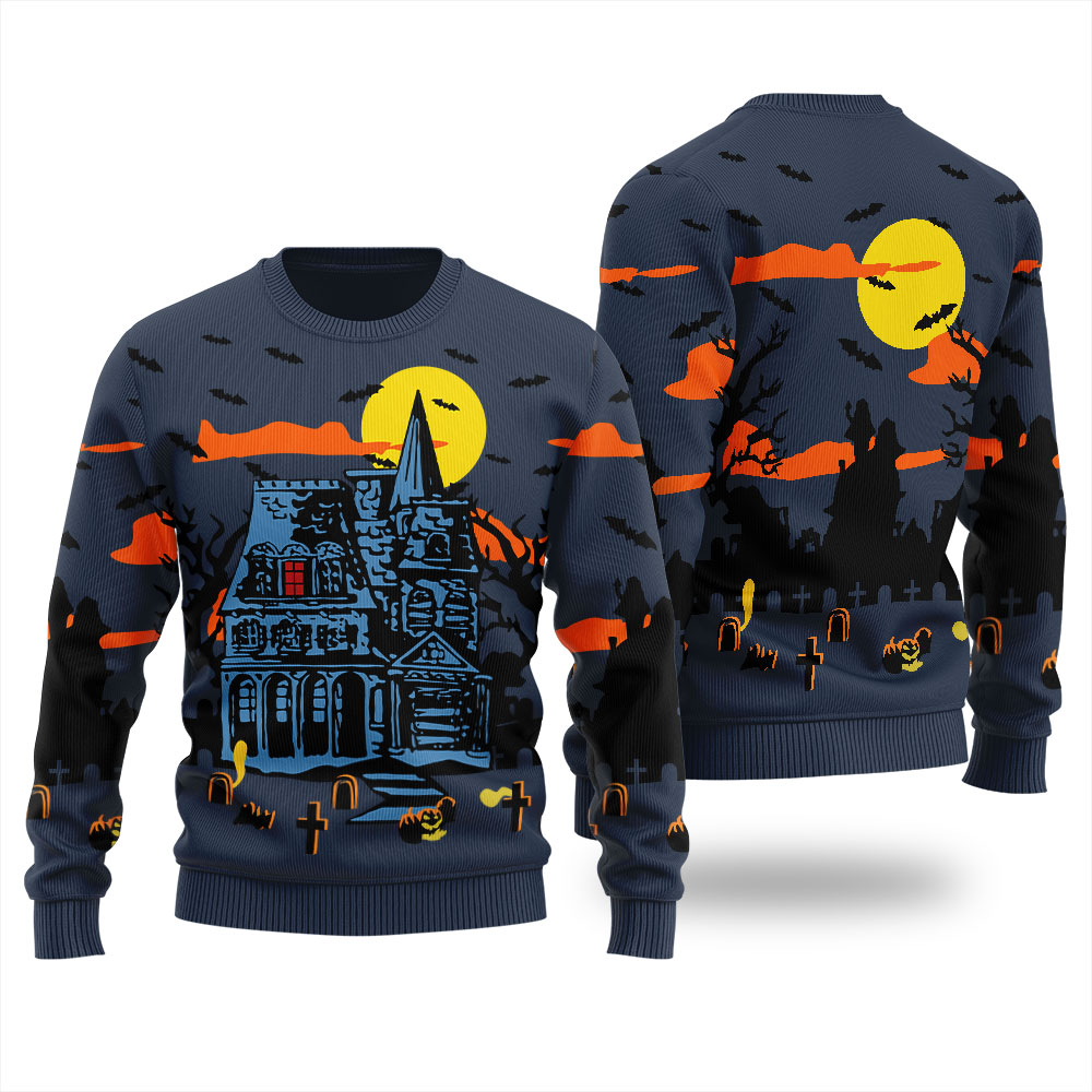 Haunted House Happy Halloween Ugly Sweater