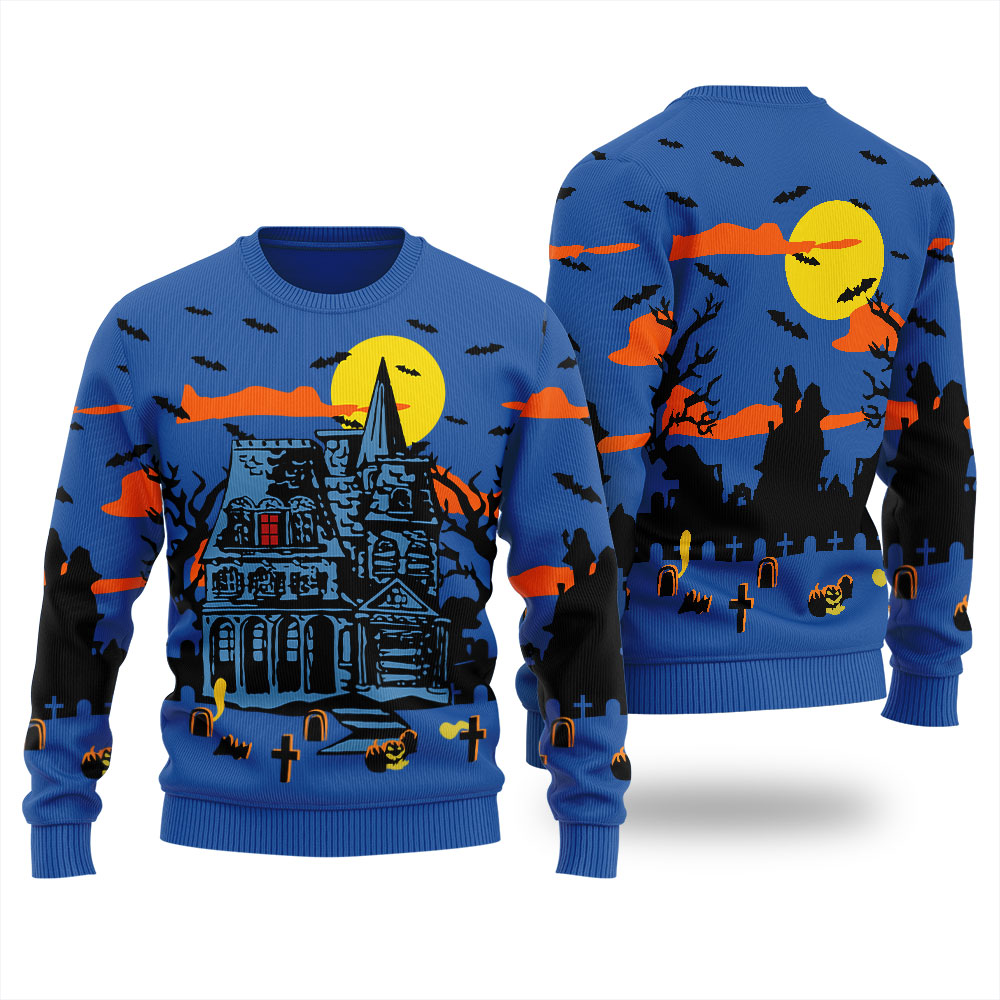 Haunted House Happy Halloween Ugly Sweater - variant image 1