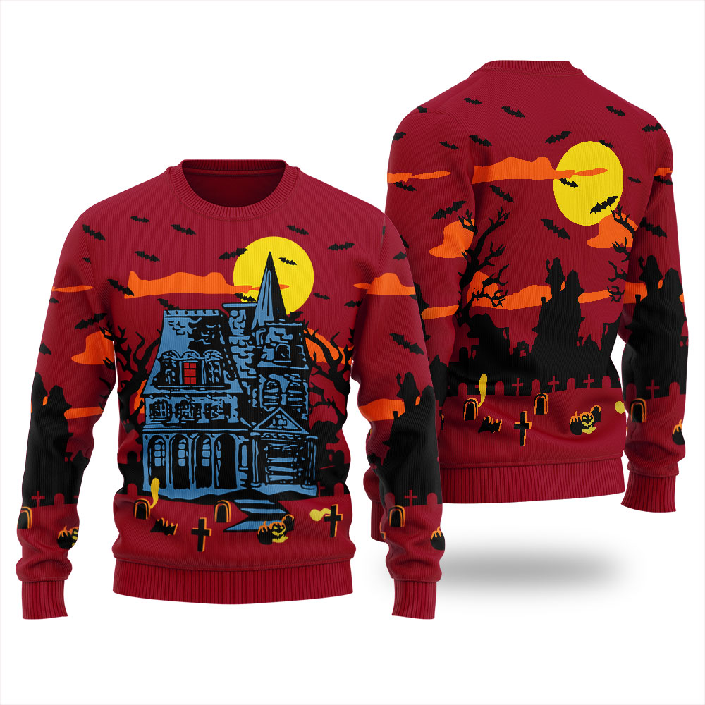Haunted House Happy Halloween Ugly Sweater