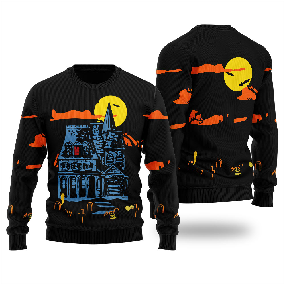 Haunted House Happy Halloween Ugly Sweater