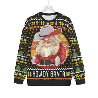 Men's Plus Size Ugly Christmas Sweater Howdy Santa
