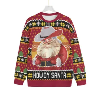 Funny Cowboy Santa Oversized Ugly Christmas Sweater