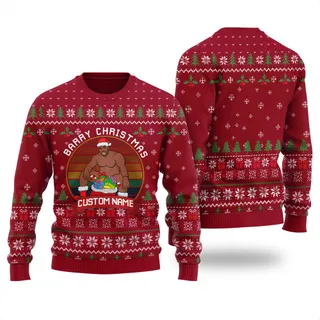 Women's Funny Barry Wood Christmas Custom Name Xmas Sweater