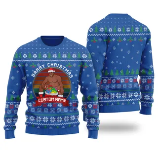Naughty Barry Wood Christmas Custom Name Christmas Sweater For Men